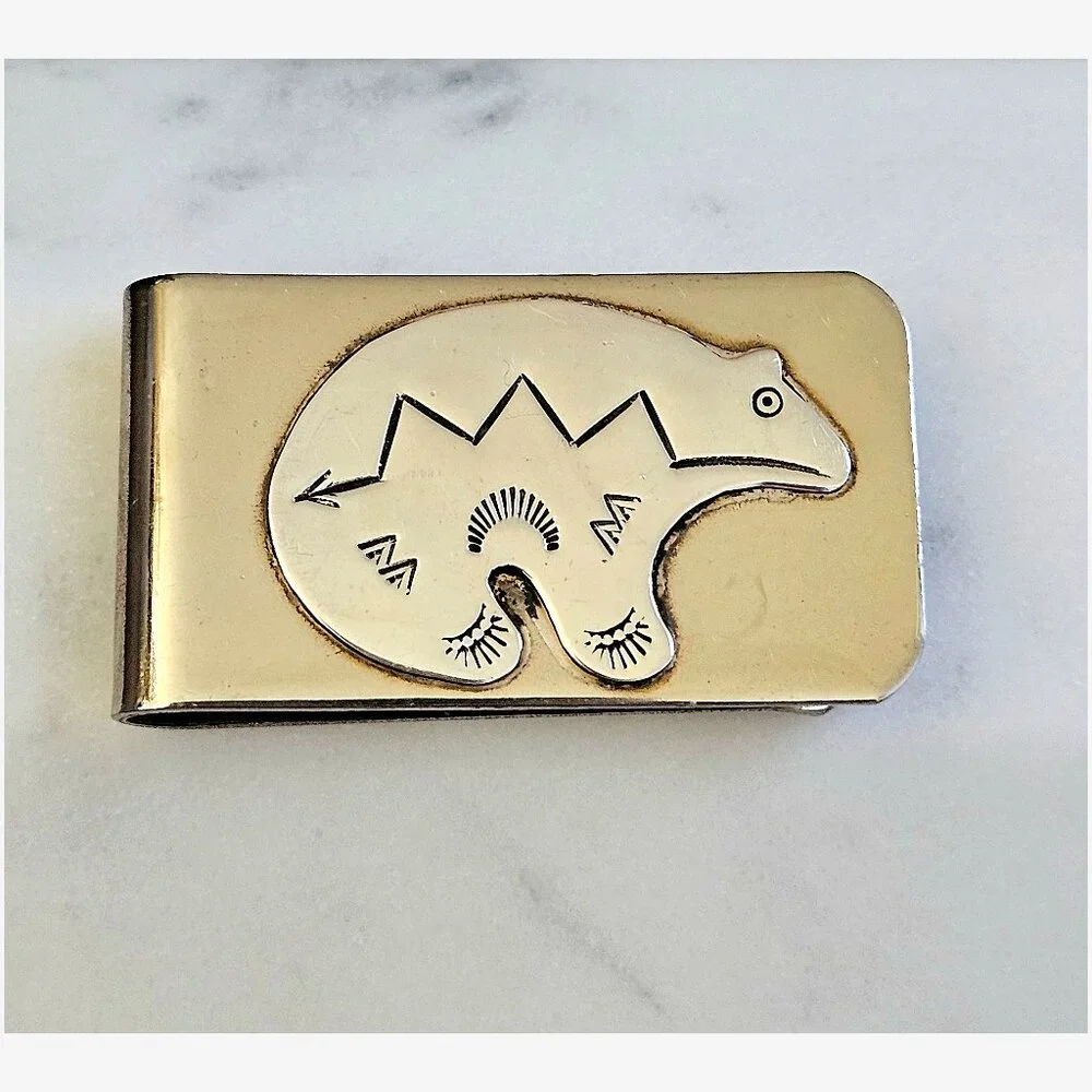 Vintage Native American Roger Skeet Sterling Silver Medicine Bear Money Clip